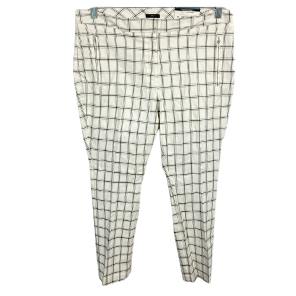 NWT Worthington Pants Womens Sz 12 Ivory Black Windowpane Plaid Ankle Stretch
